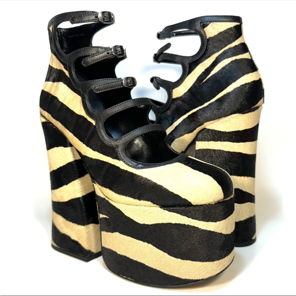 Marc Jacobs The Kiki Ankle Platform Boots Zebra Pony Hair Black